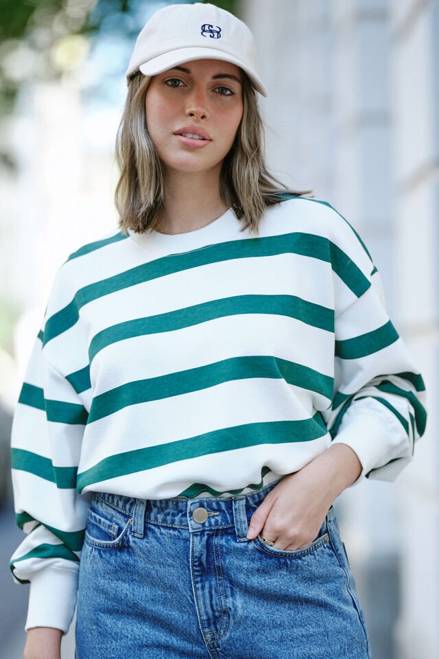 Cropped Slouchy Crew - Pine Green Stripe - Sare StoreCeres LifeSweatshirts