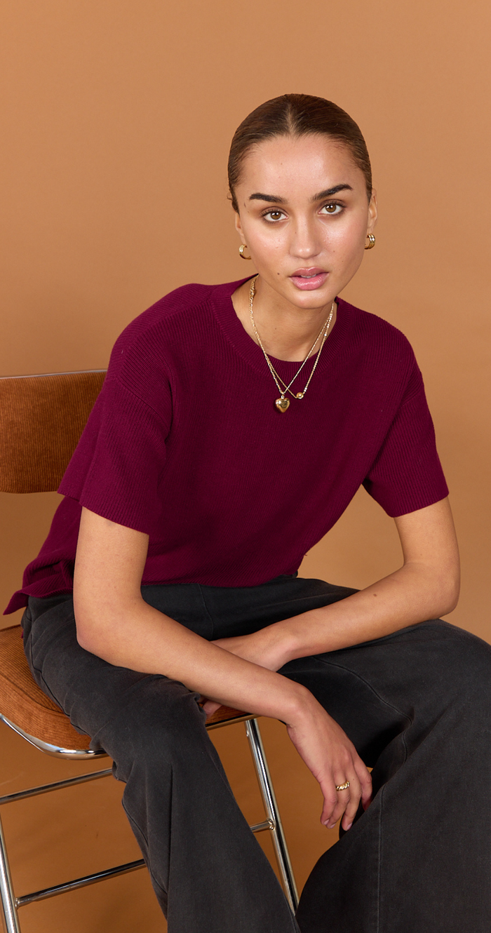 Jasper Knitted Tee - Burgundy