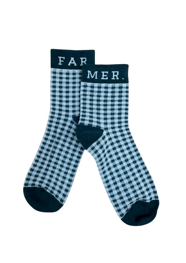 FAR MER. Green Check Socks