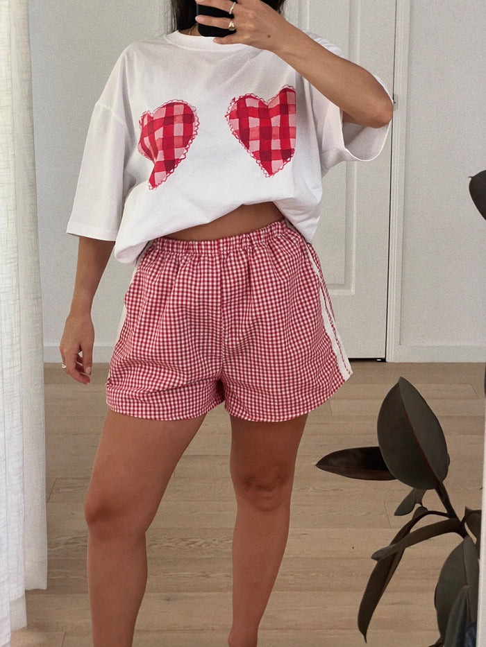 Gingham Hearts Oversize - Lucent White - Sare StoreMaku The LabelTee