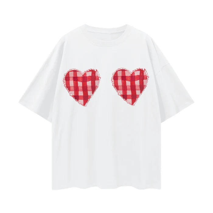 Gingham Hearts Oversize - Lucent White - Sare StoreMaku The LabelTee