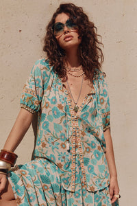 Goldie Short Sleeve Blouse - Lagoon - Sare StoreSPELLBlouse