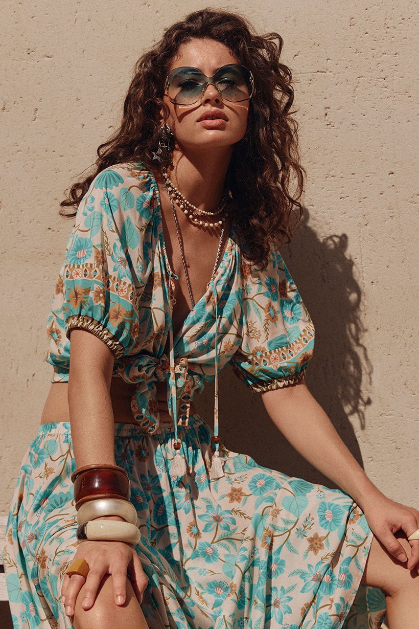 Goldie Short Sleeve Blouse - Lagoon - Sare StoreSPELLBlouse