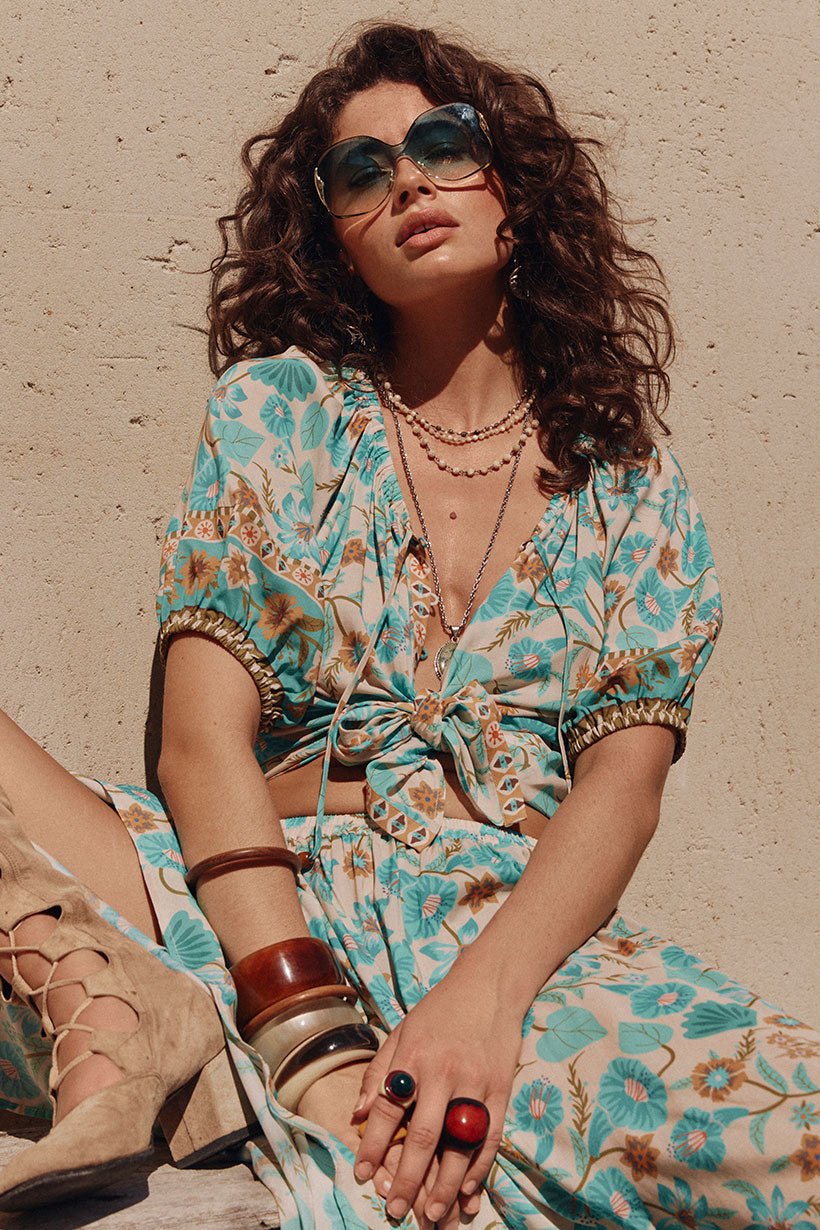 Goldie Short Sleeve Blouse - Lagoon - Sare StoreSPELLBlouse