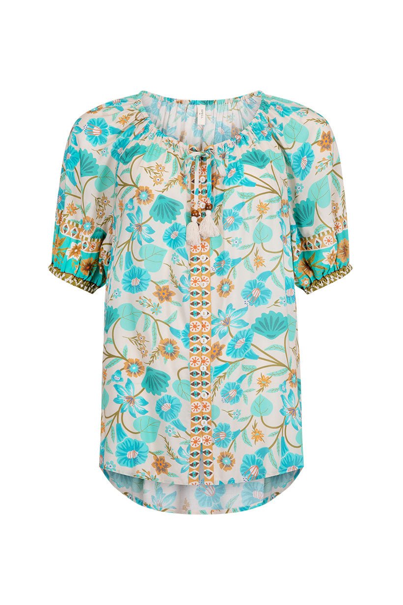 Goldie Short Sleeve Blouse - Lagoon - Sare StoreSPELLBlouse
