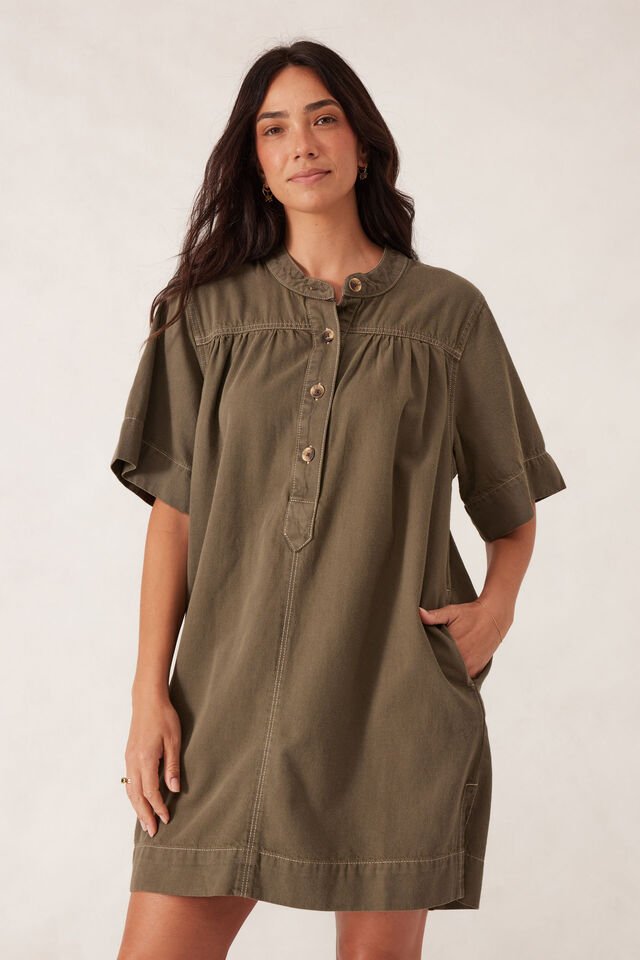 Half Placket Tunic Dress