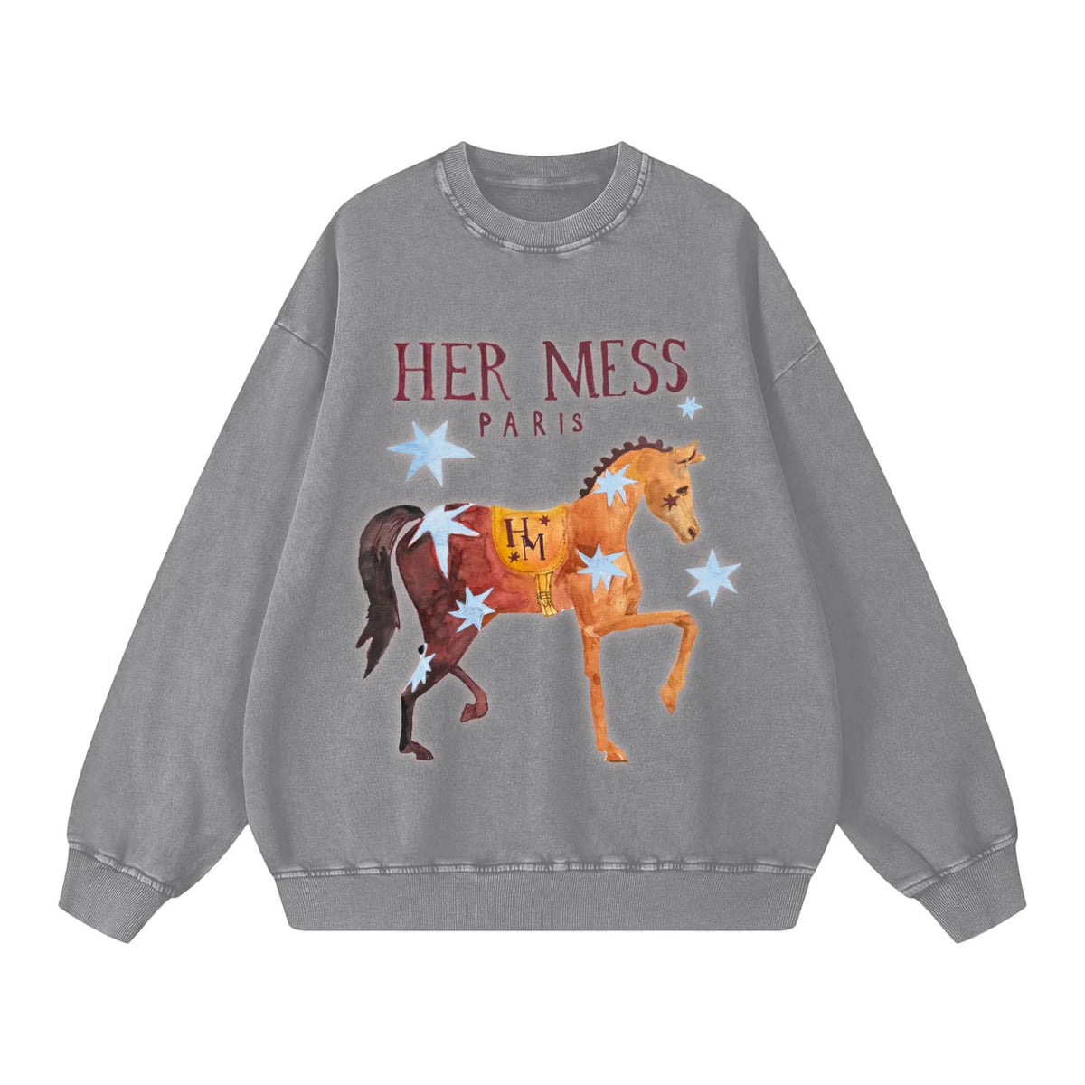 HER MESS ACID WASH CREW - Light Gray - Sare StoreMaku The LabelSweatshirts