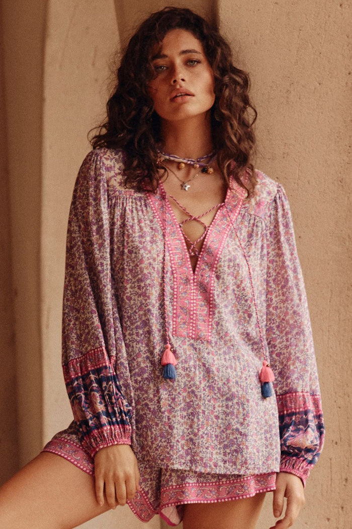 Little Bird Lace Up Blouse - Berry - Sare StoreSPELLBlouse