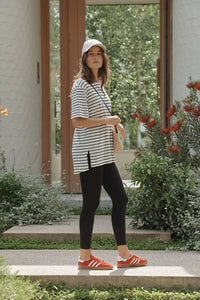 Longline Step Hem Tee - Vanilla /Phantom fine stripe - Sare StoreCeres LifeTee