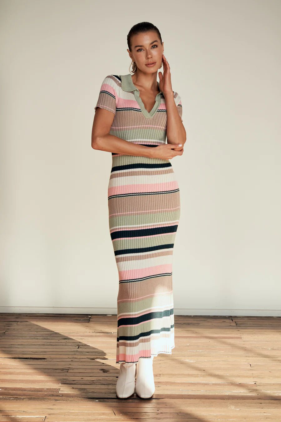 Apero | Remi Stripe Ribbed Knit Midi Dress