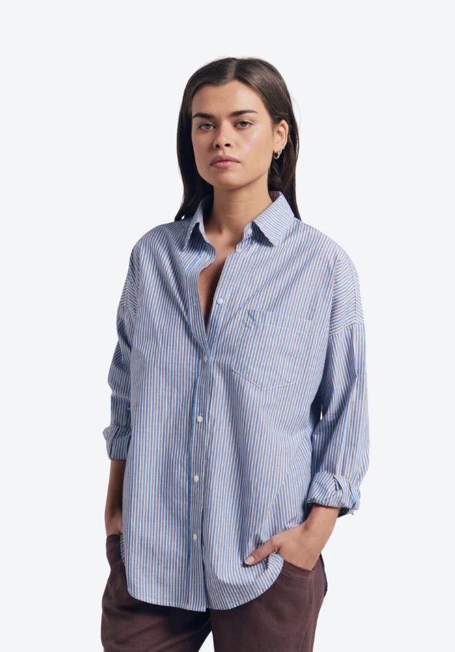 Betty Stripe Shirt - Blue/Brown Stripe