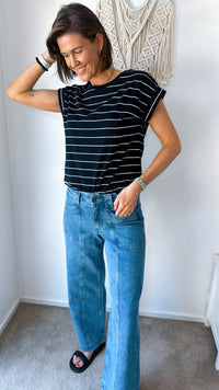 Rhodes Tee - Black with White Stripe - Sare StoreLittle LiesT-shirt