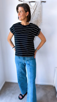 Rhodes Tee - Black with White Stripe - Sare StoreLittle LiesT-shirt