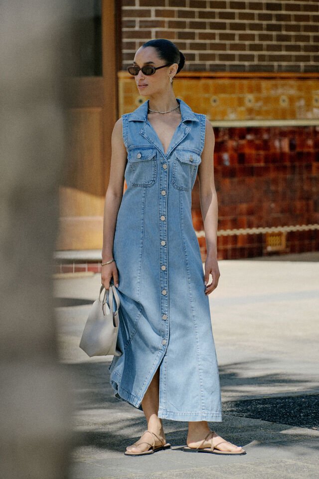 princess polly baby blue dress Buy Dark Blue Denim Midi Shirt Dress from Next Luxembourg main image 0