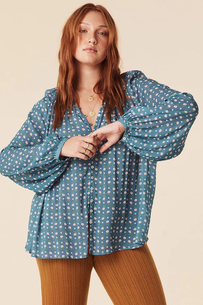 Yellow Rose Blouse - Cornflour Blue - Sare StoreSPELLBlouse