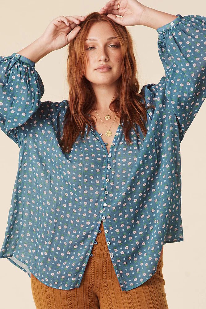 Yellow Rose Blouse - Cornflour Blue - Sare StoreSPELLBlouse