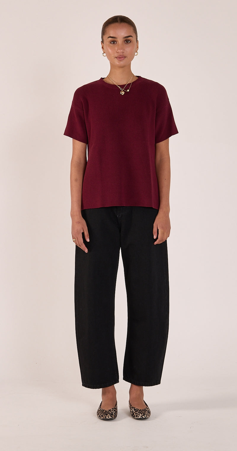 Jasper Knitted Tee - Burgundy