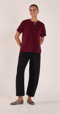 Jasper Knitted Tee - Burgundy