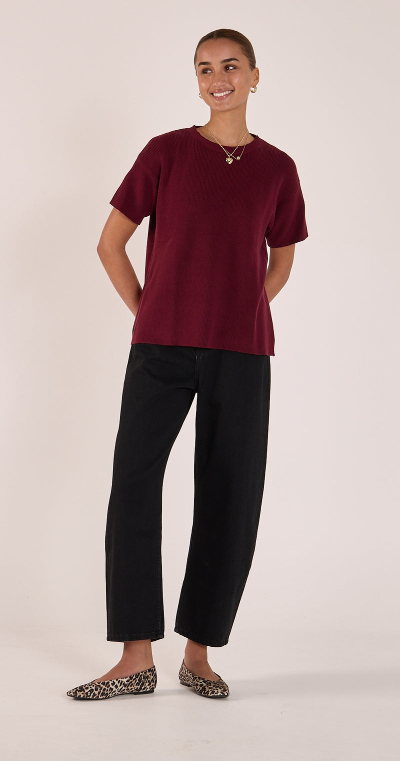 Jasper Knitted Tee - Burgundy