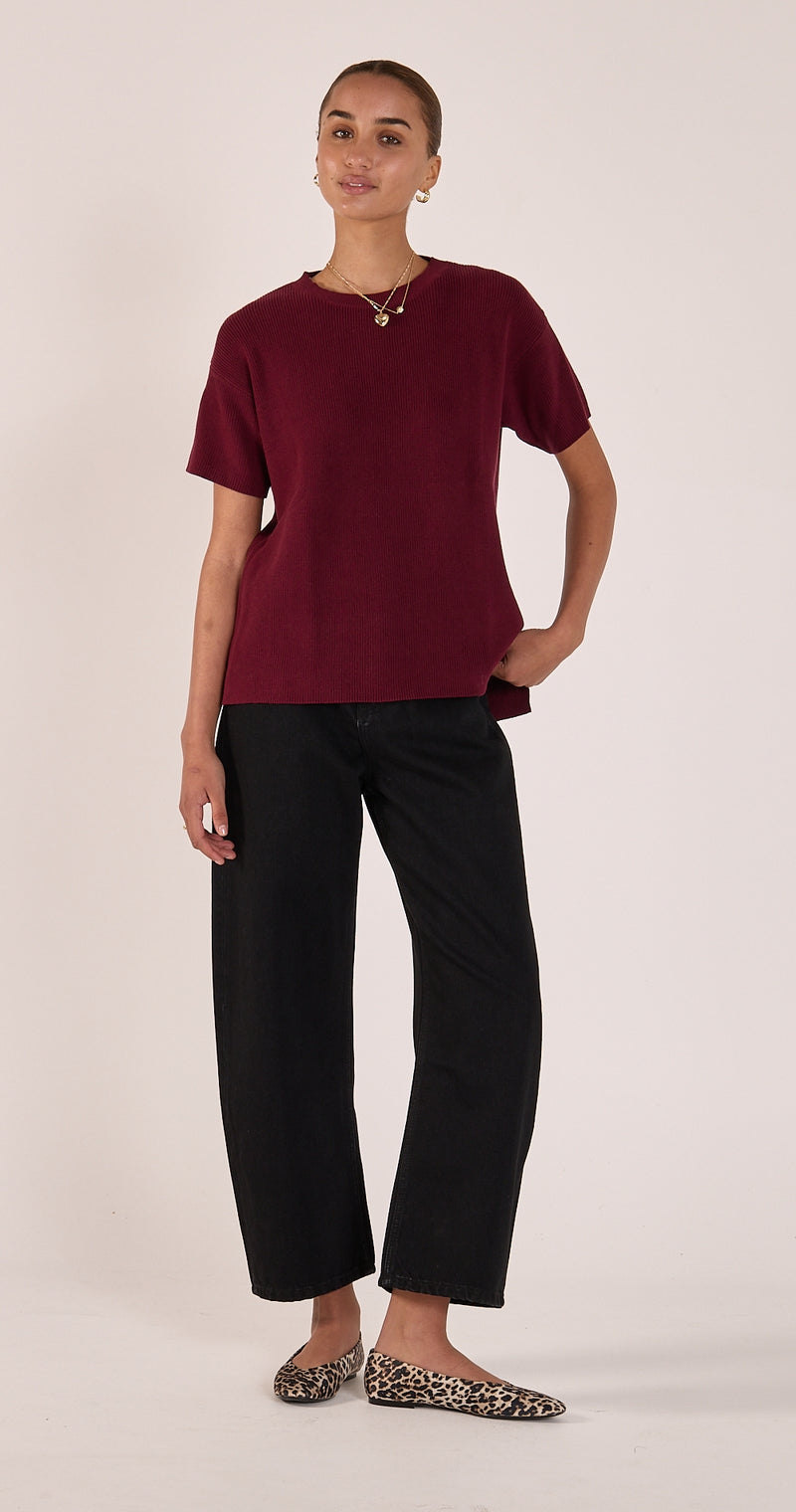 Jasper Knitted Tee - Burgundy