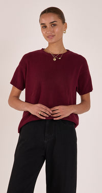 Jasper Knitted Tee - Burgundy