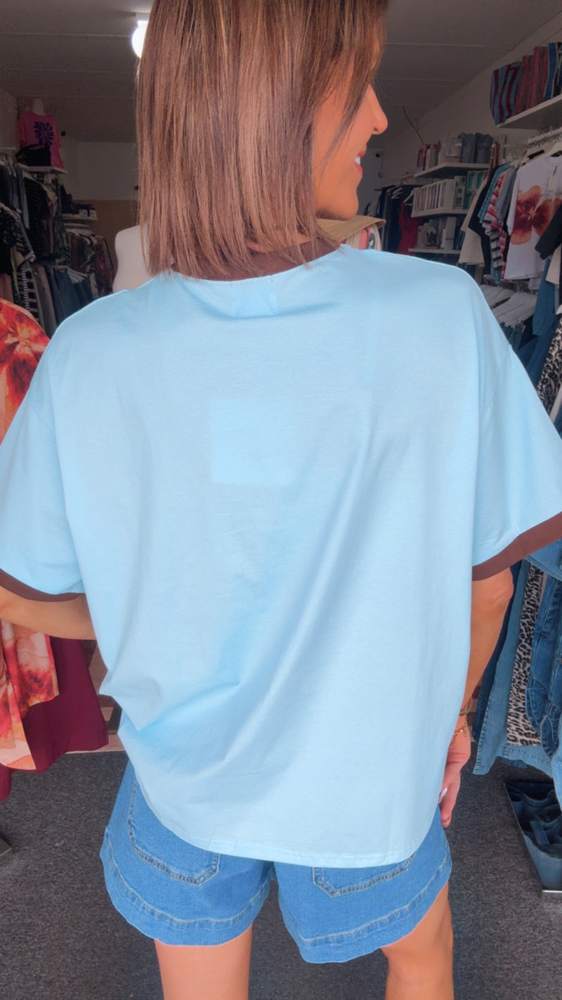 Giddy Up T-shirt - Blue/Brown