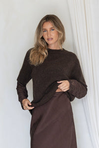 Lace Sleeve Overlay Knit - Chocolate