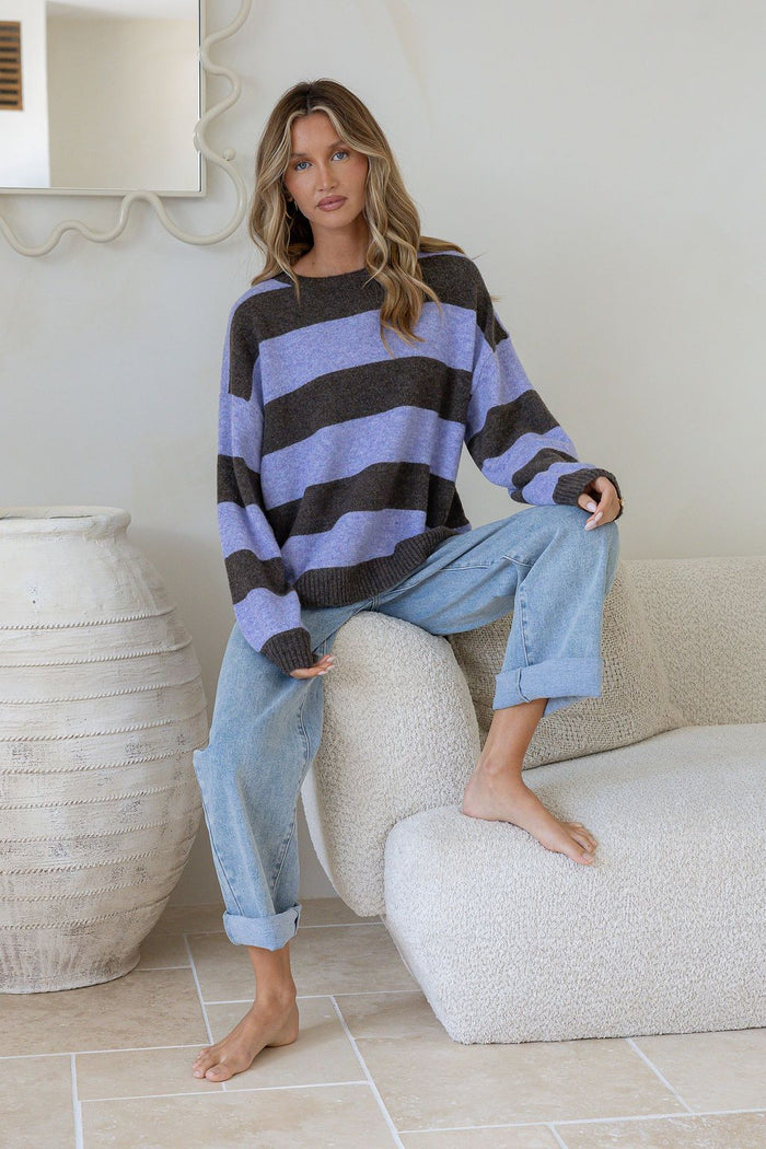 Brady Bunch Knit - Lilac/Chocolate Stripe