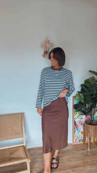 Linen Slip Skirt - Chocolate