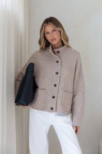 Funnel Neck Cardi – Warm Beige