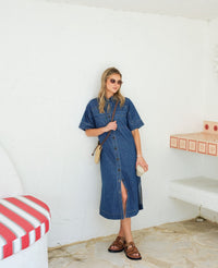 Ava Short Sleeve Midi Dress - Fresh Indigo