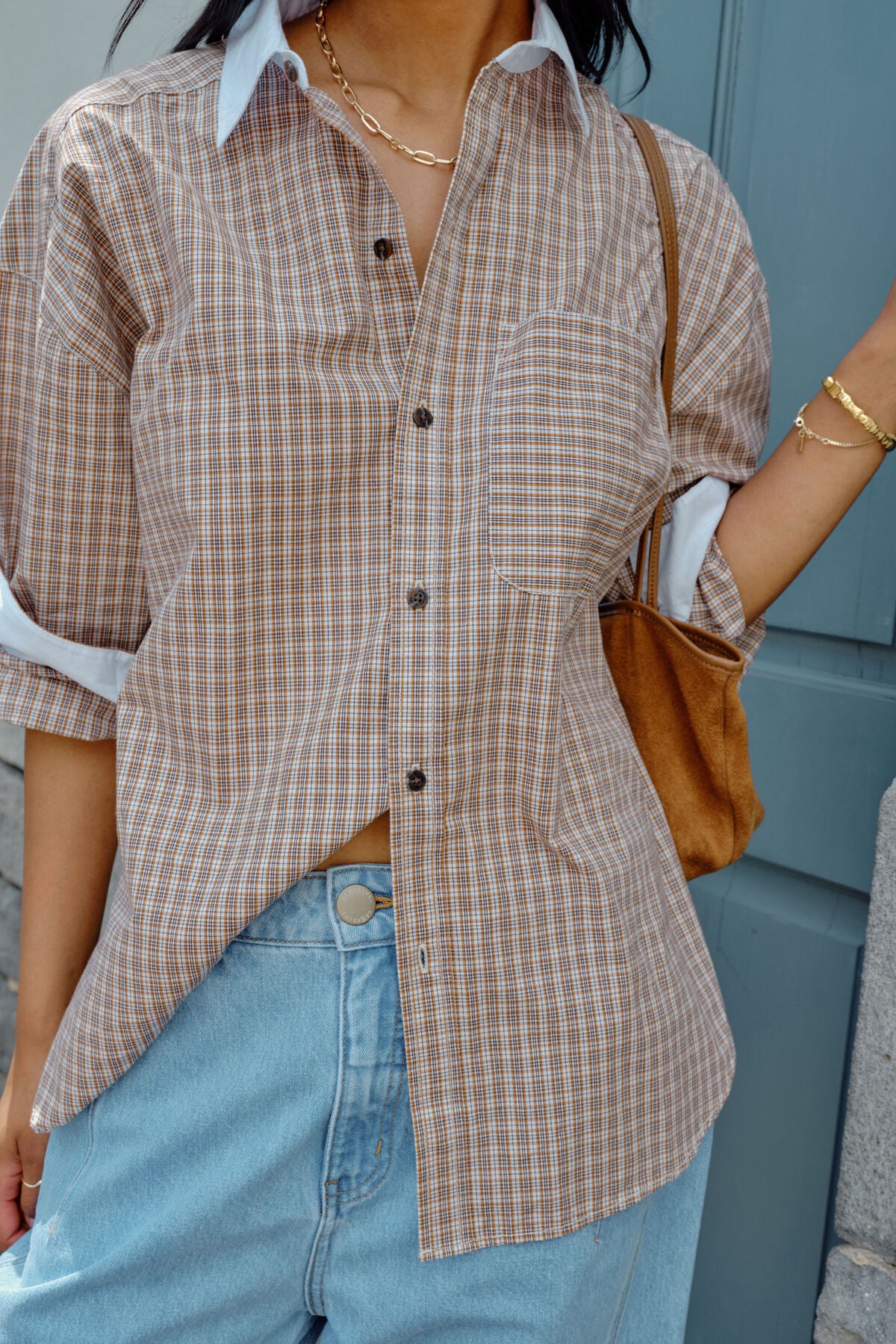 Peta Oversized Shirt - Toffee Check
