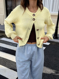 Button Front Knit Cardi – Lemon