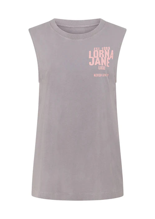Never Give Up Washed Tank - Washed Dark Concrete Grey