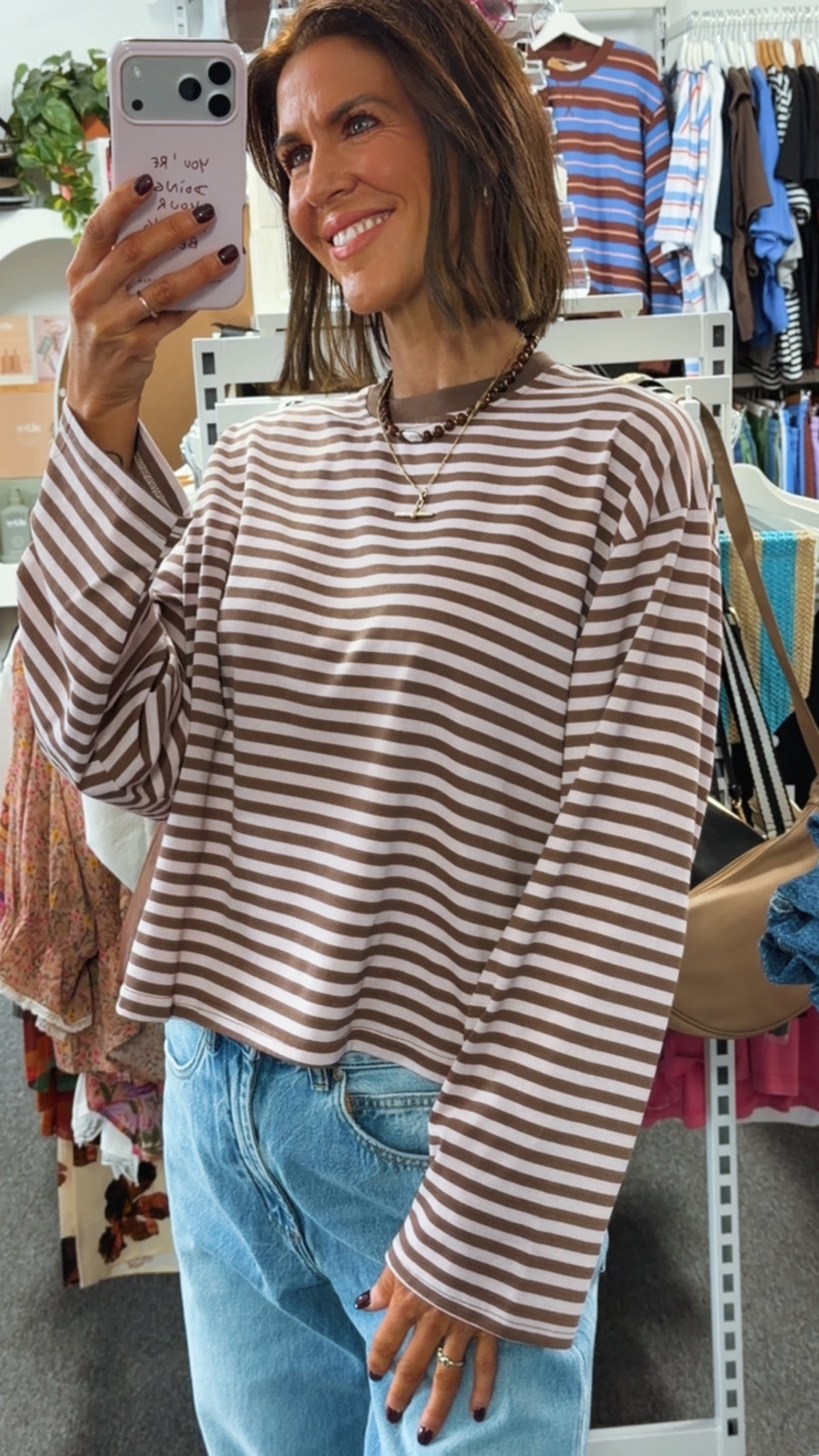 Stevie Stripe Top - Pink/Choc