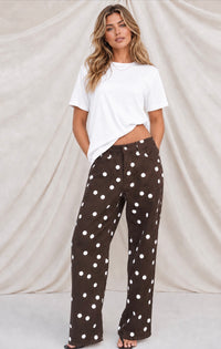 Polka Dot Denim Straight Leg Jeans - Chocolate/White