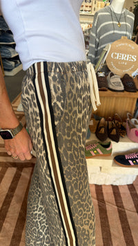 Brown Leopard Pants with Racer Stripe