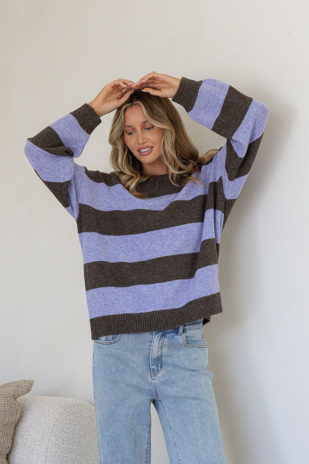Brady Bunch Knit - Lilac/Chocolate Stripe