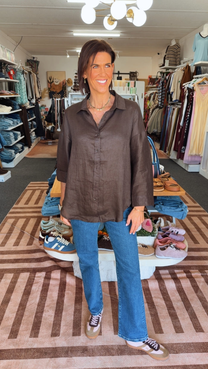 Chocolate Boyfriend Linen Shirt - Little Lies