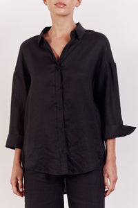 Boyfriend Linen Shirt Black