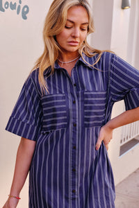 Samara Midi Dress - Prussian Blue Stripe