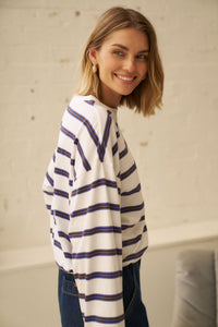 Beau Tie Slouchy Tee - White/Polo Choc Stripe