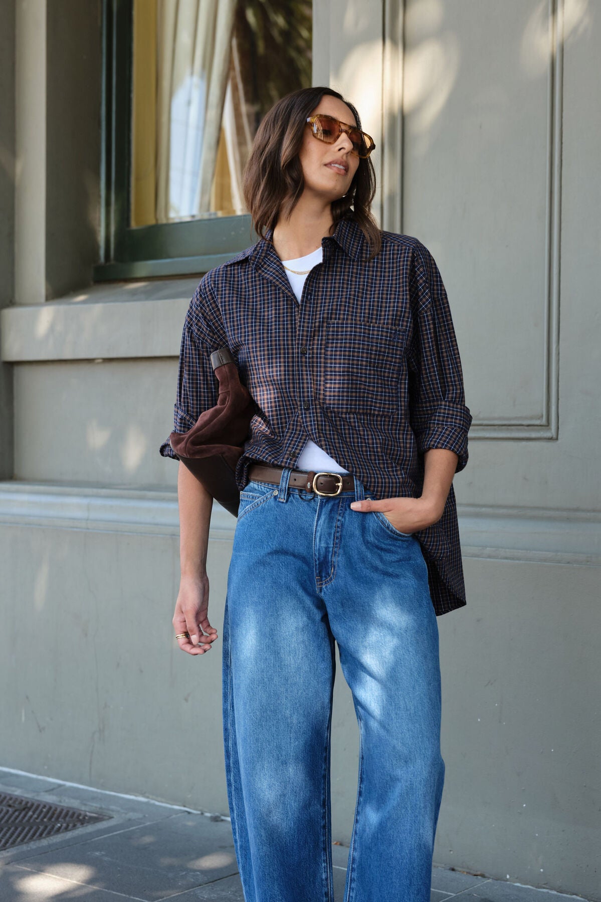 Peta Oversized Shirt - Navy Check