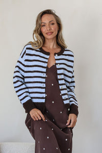 Stripe Zara Cardi - Blue/Chocolate