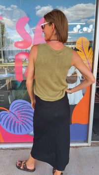 Linen Slip Skirt - Black