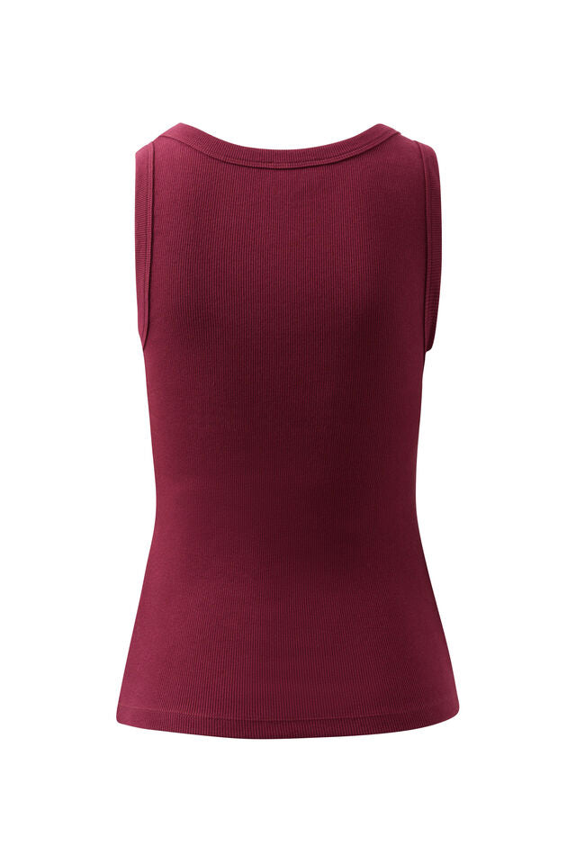 Zoe Contour Rib Scoop Tank - Pomegranate/Monogram Embroidery