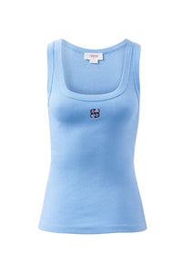 Zoe Contour Rib Scoop Tank -Powder Blue/ Monogram Embroidery