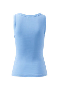Zoe Contour Rib Scoop Tank -Powder Blue/ Monogram Embroidery