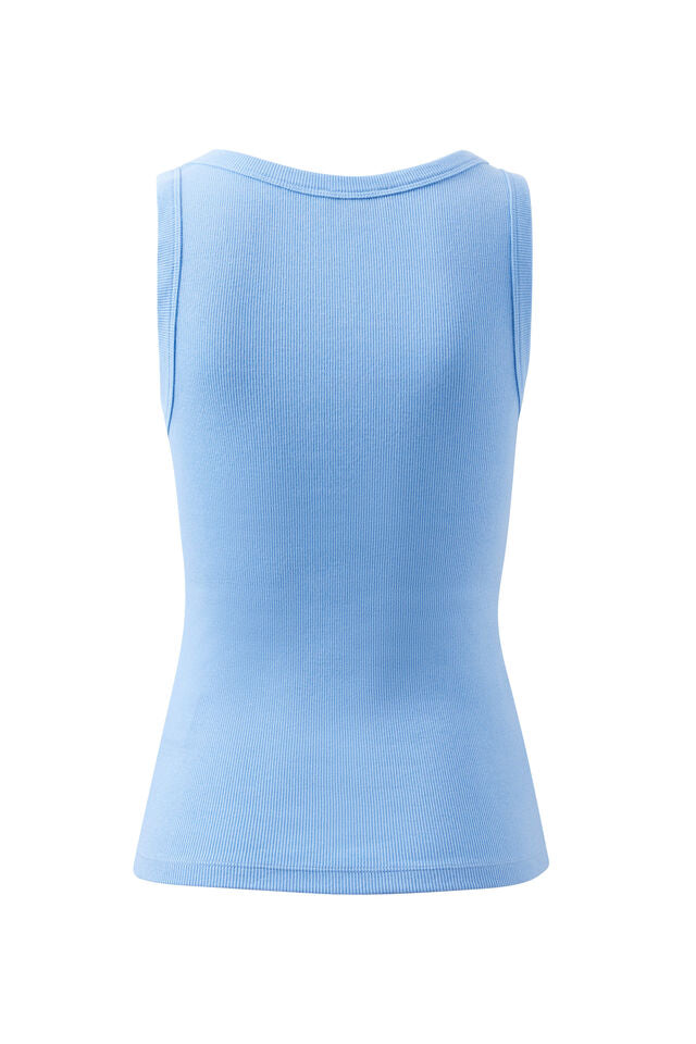 Zoe Contour Rib Scoop Tank -Powder Blue/ Monogram Embroidery