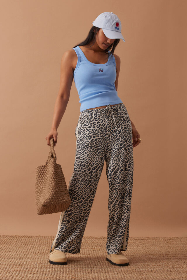 Zoe Contour Rib Scoop Tank -Powder Blue/ Monogram Embroidery